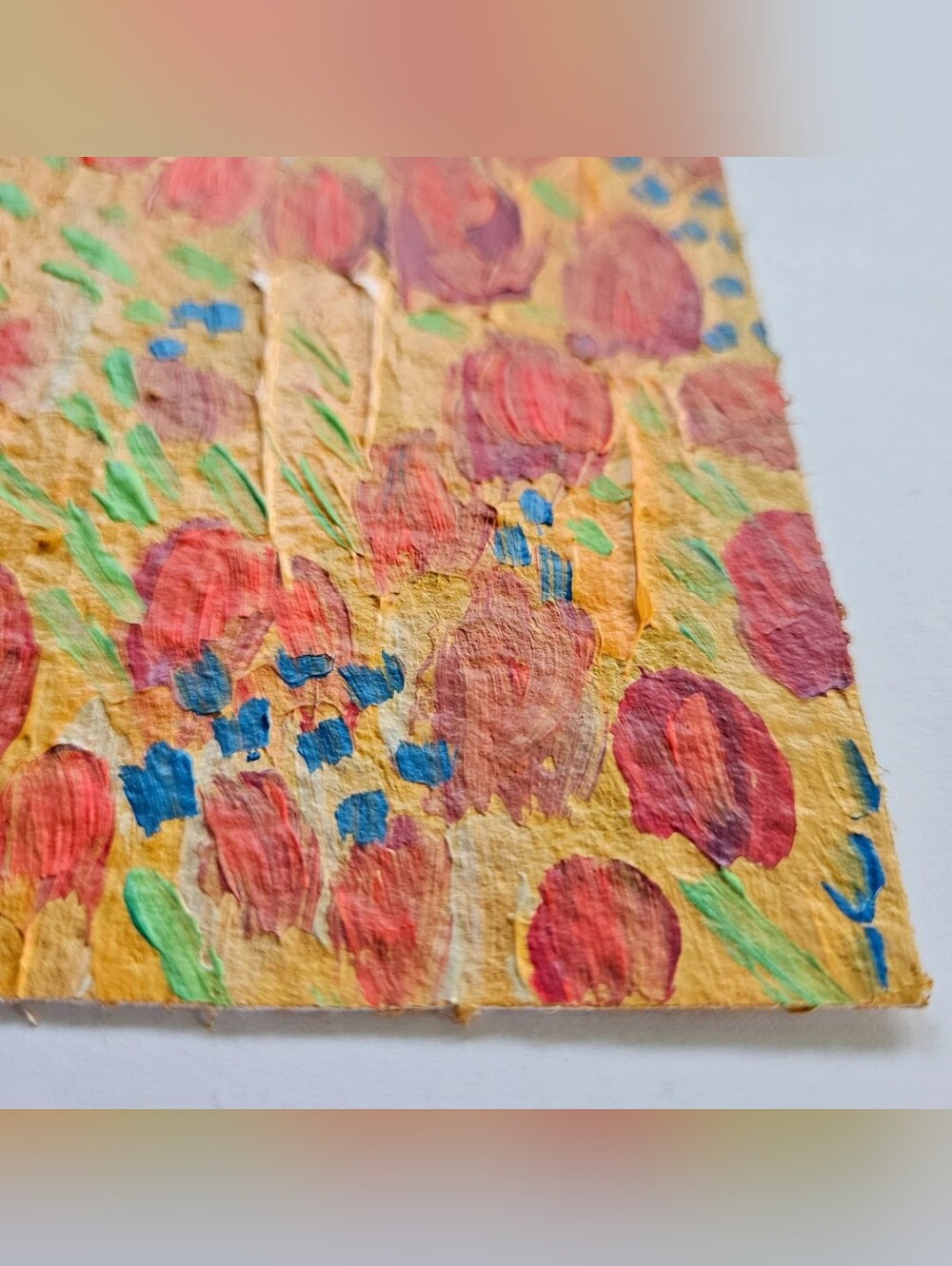 5"x7" original tulips flowers abstract painting red orange bright gallery Art - Picture 6 of 11
